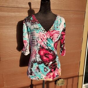 Grayson Floral Watercolor Women's Size Medium V-Neck Blouse 3/4 Sleeves NWOT